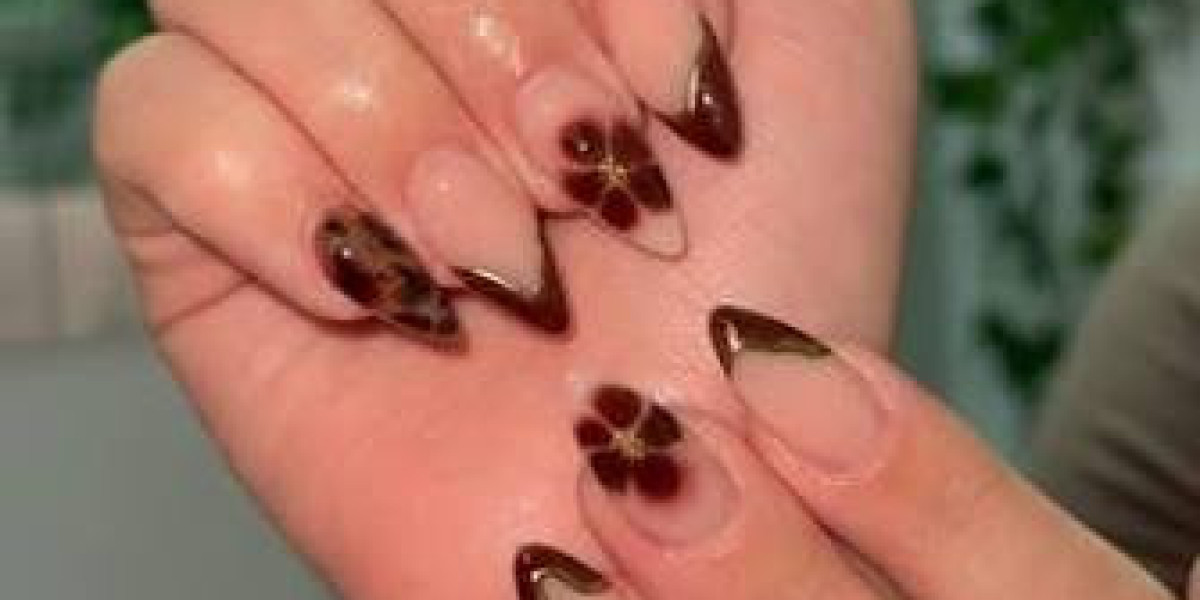 Brown Almond Nails with Marble Designs for a Stylish Finish
